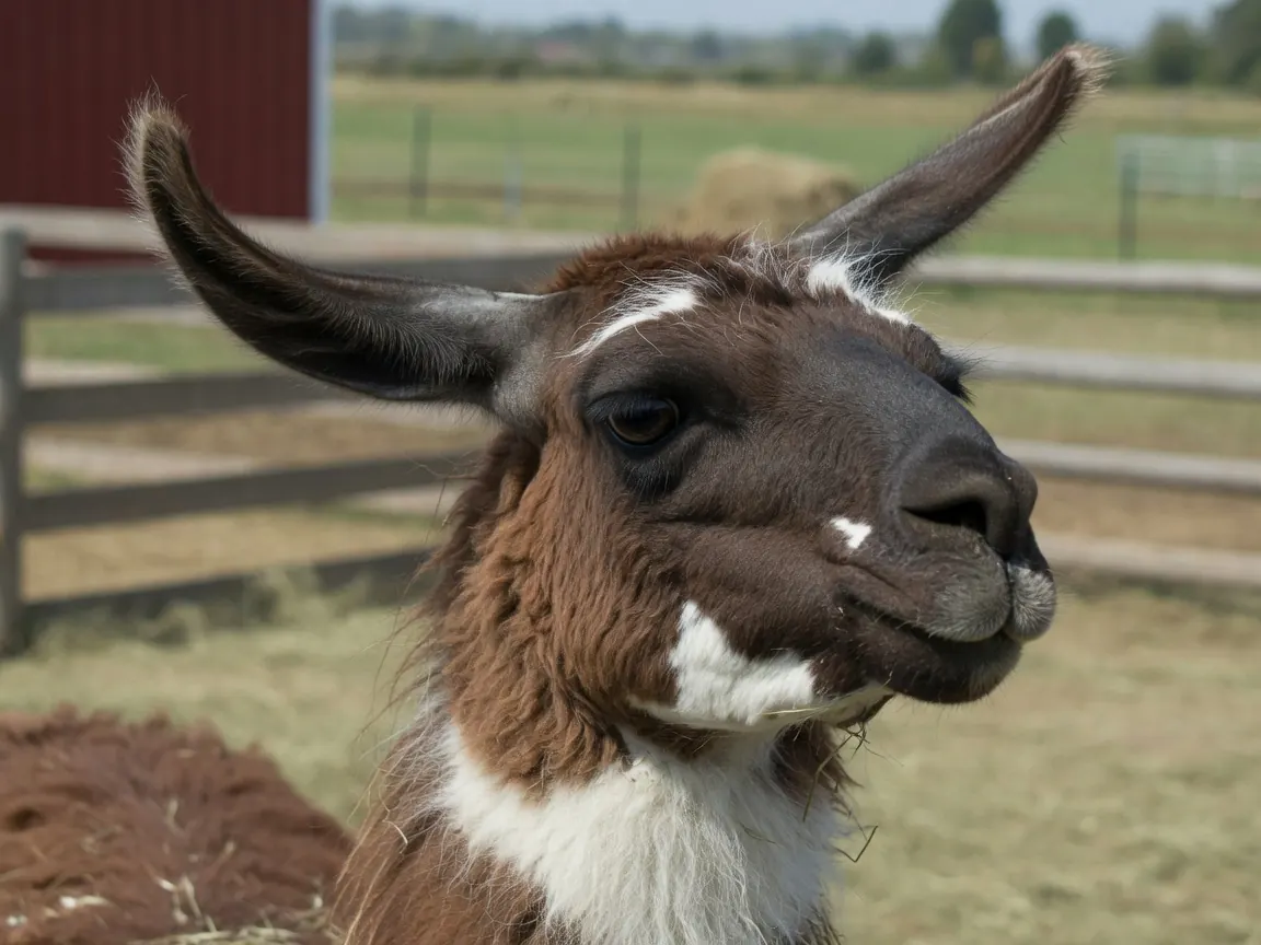 Ritratto di un lama adulto con le orecchie lunghe a banana